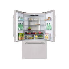 Hallman 36" Freestanding French Door, Counter Depth Refrigerator 14.2 Cu. Ft. with Bottom Freezer 6.1 Cu. Ft. with Automatic Ice Maker with Classico Chrome Handles