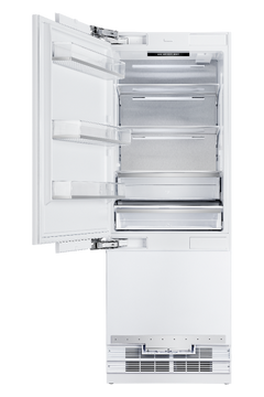 Hallman 30" Built-In Refrigerator 11.5 Cu. Ft. with Interior Filtered Water Dispenser and Bottom Mount Freezer 4.5 Cu. Ft. with Automatic Ice Maker, LH-Hinge Bold Brass Trim