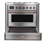 ILVE 36 Inch Majestic II Series Dual Fuel Natural Gas Range with 6 Burners and Griddle with 3.5 cu. ft. Oven Capacity TFT Oven Control Display - UM09FDNS3