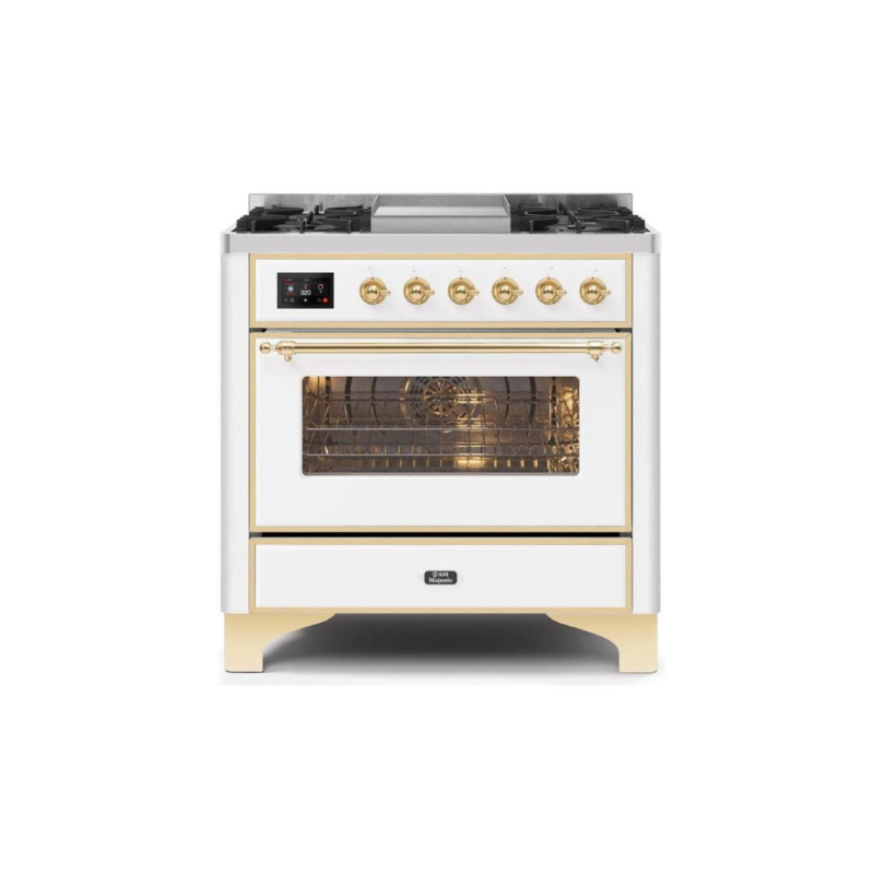 ILVE 36 Inch Majestic II Series Dual Fuel Natural Gas Range with 6 Burners and Griddle with 3.5 cu. ft. Oven Capacity TFT Oven Control Display - UM09FDNS3