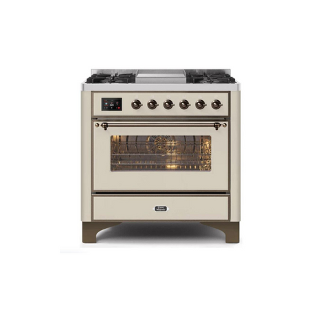ILVE 36 Inch Majestic II Series Dual Fuel Natural Gas Range with 6 Burners and Griddle with 3.5 cu. ft. Oven Capacity TFT Oven Control Display (UM09FDNS3)