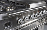 ILVE 36 Inch Professional Plus Series Freestanding Double Oven Dual Fuel Range with 5 Sealed Burners (UPDW90FDM) Chrome Trim