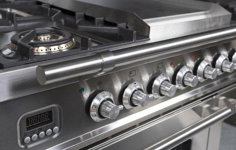 ILVE 36 Inch Professional Plus Series Freestanding Double Oven Dual Fuel Range with 5 Sealed Burners (UPDW90FDM) Chrome Trim