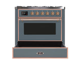 ILVE 36" Majestic II Series Dual Fuel Gas Range with 6 Burners with 3.5 cu. ft. Oven Capacity TFT Oven Control Display - UM096DNS3