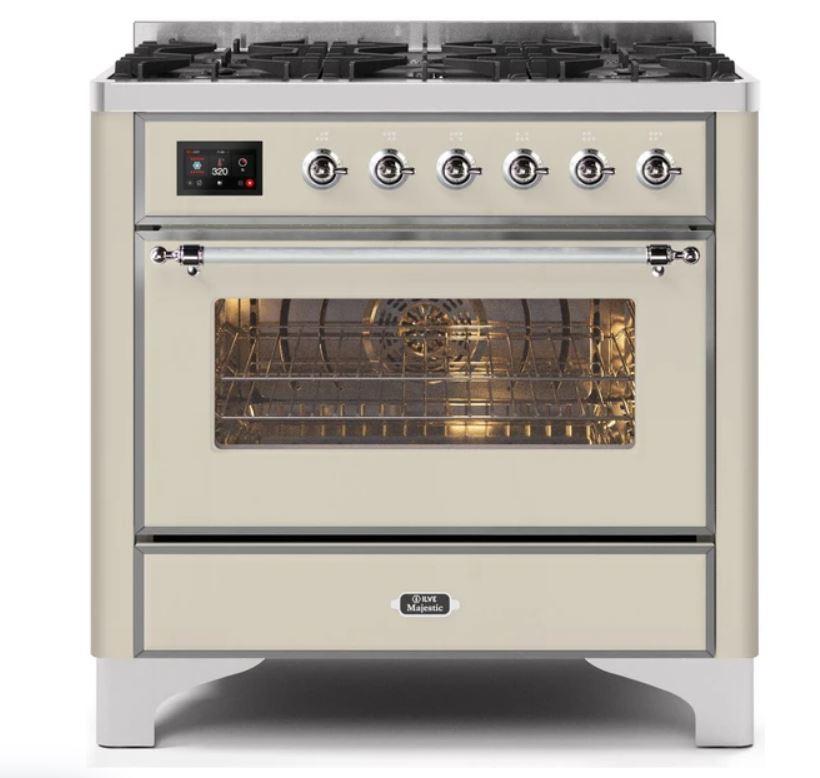 ILVE 36" Majestic II Series Dual Fuel Gas Range with 6 Burners with 3.5 cu. ft. Oven Capacity TFT Oven Control Display - UM096DNS3