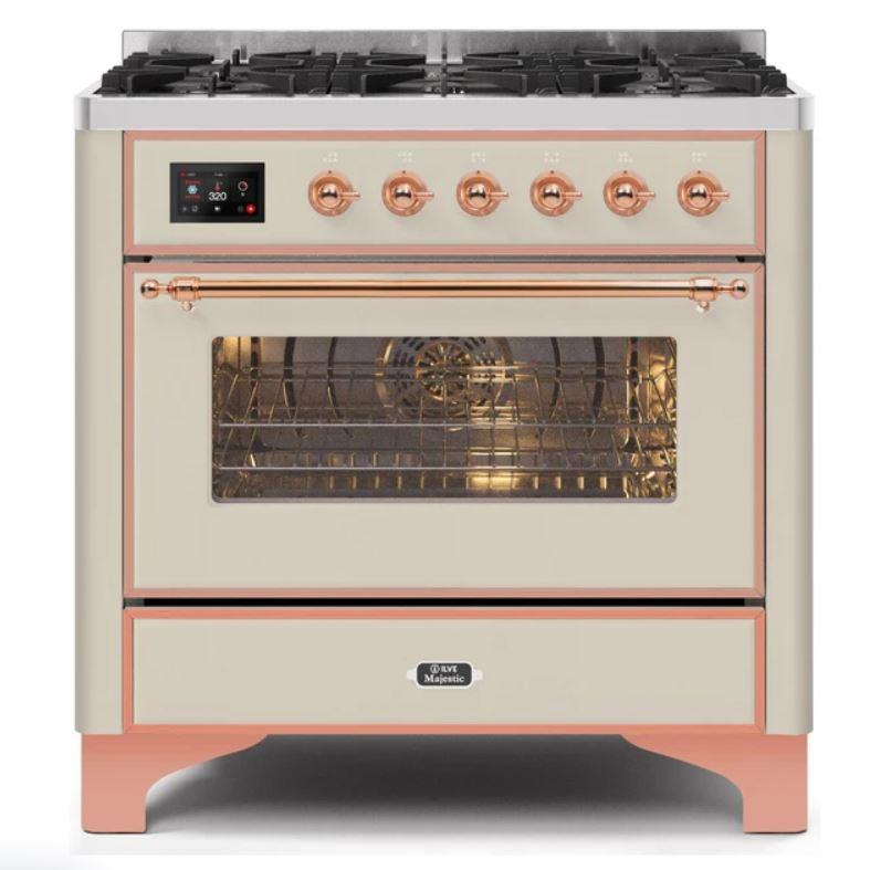 ILVE 36" Majestic II Series Dual Fuel Gas Range with 6 Burners with 3.5 cu. ft. Oven Capacity TFT Oven Control Display - UM096DNS3