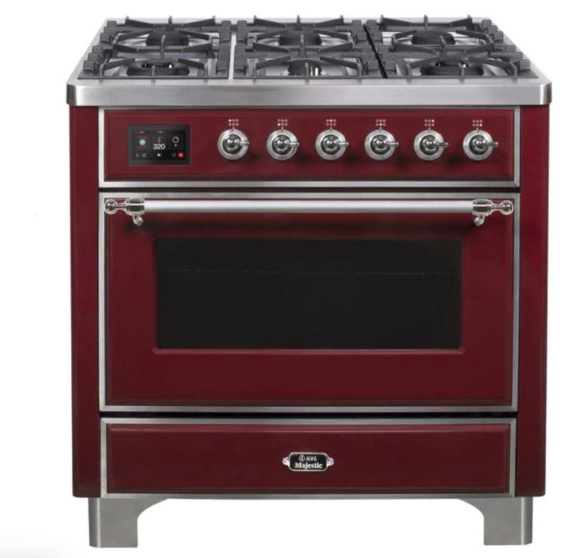 ILVE 36" Majestic II Series Dual Fuel Gas Range with 6 Burners with 3.5 cu. ft. Oven Capacity TFT Oven Control Display - UM096DNS3