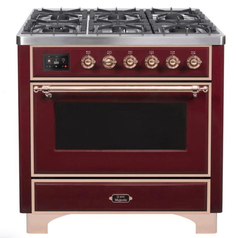 ILVE 36" Majestic II Series Dual Fuel Gas Range with 6 Burners with 3.5 cu. ft. Oven Capacity TFT Oven Control Display - UM096DNS3