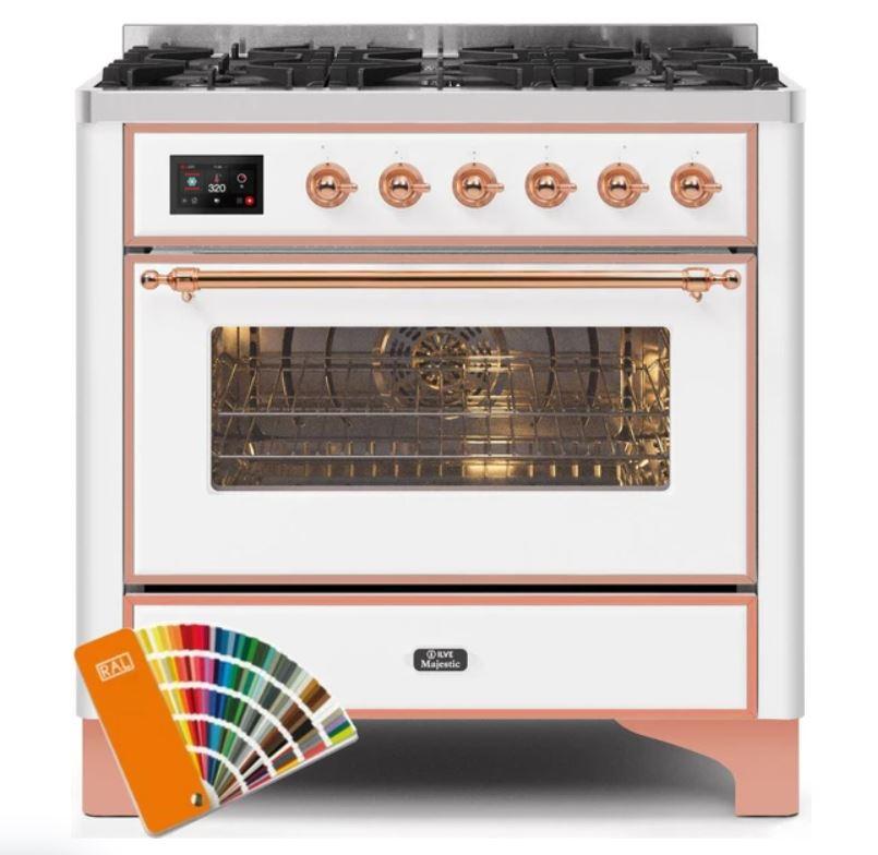 ILVE 36" Majestic II Series Dual Fuel Gas Range with 6 Burners with 3.5 cu. ft. Oven Capacity TFT Oven Control Display - UM096DNS3