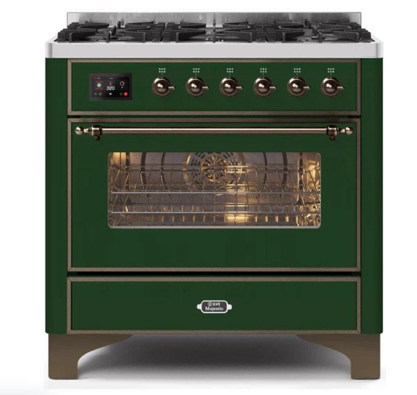 ILVE 36" Majestic II Series Dual Fuel Gas Range with 6 Burners with 3.5 cu. ft. Oven Capacity TFT Oven Control Display - UM096DNS3