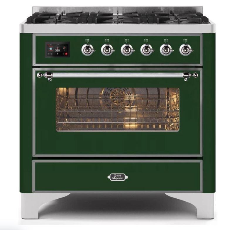 ILVE 36" Majestic II Series Dual Fuel Gas Range with 6 Burners with 3.5 cu. ft. Oven Capacity TFT Oven Control Display - UM096DNS3