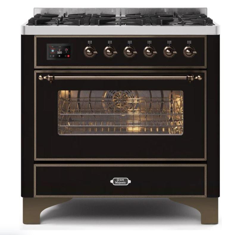 ILVE 36" Majestic II Series Dual Fuel Gas Range with 6 Burners with 3.5 cu. ft. Oven Capacity TFT Oven Control Display - UM096DNS3
