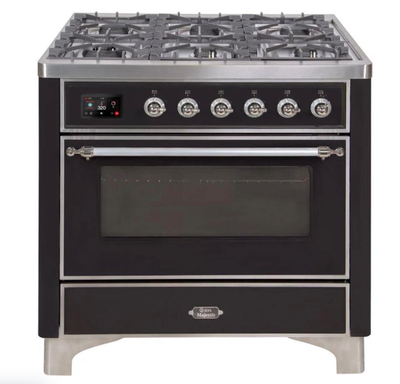 ILVE 36" Majestic II Series Dual Fuel Gas Range with 6 Burners with 3.5 cu. ft. Oven Capacity TFT Oven Control Display - UM096DNS3