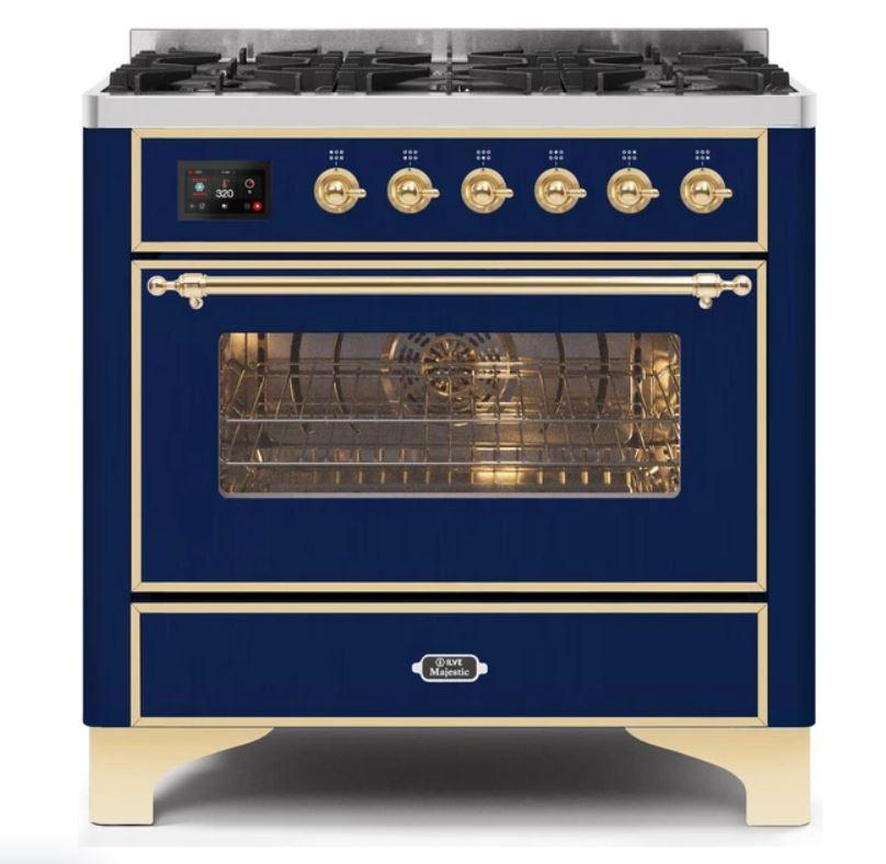 ILVE 36" Majestic II Series Dual Fuel Gas Range with 6 Burners with 3.5 cu. ft. Oven Capacity TFT Oven Control Display - UM096DNS3