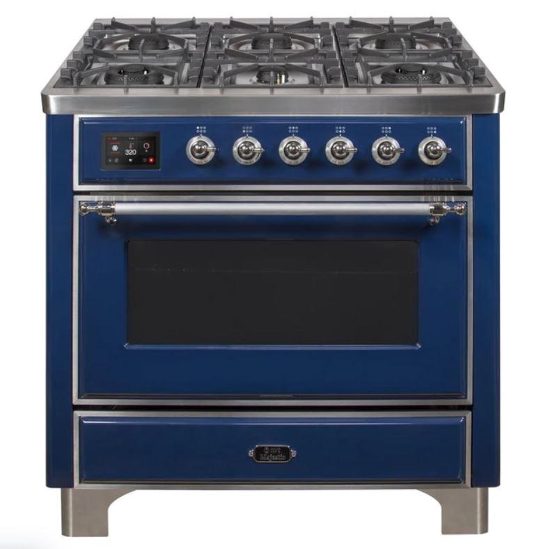 ILVE 36" Majestic II Series Dual Fuel Gas Range with 6 Burners with 3.5 cu. ft. Oven Capacity TFT Oven Control Display - UM096DNS3