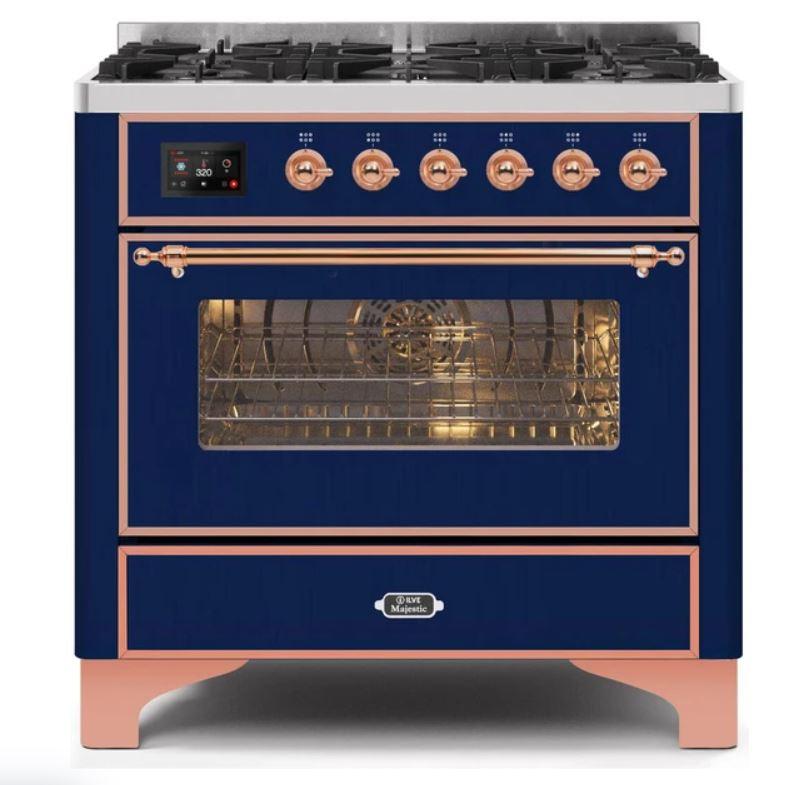 ILVE 36" Majestic II Series Dual Fuel Gas Range with 6 Burners with 3.5 cu. ft. Oven Capacity TFT Oven Control Display - UM096DNS3