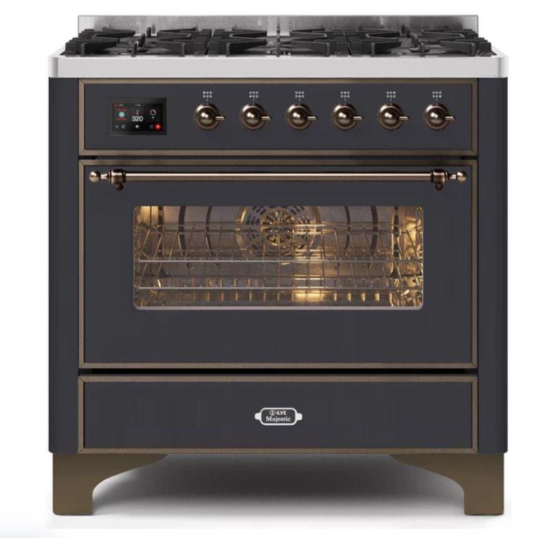 ILVE 36" Majestic II Series Dual Fuel Gas Range with 6 Burners with 3.5 cu. ft. Oven Capacity TFT Oven Control Display - UM096DNS3