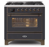 ILVE 36" Majestic II Series Dual Fuel Gas Range with 6 Burners with 3.5 cu. ft. Oven Capacity TFT Oven Control Display - UM096DNS3