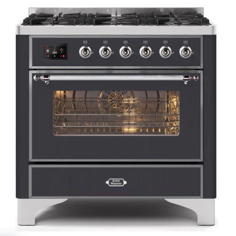 ILVE 36" Majestic II Series Dual Fuel Gas Range with 6 Burners with 3.5 cu. ft. Oven Capacity TFT Oven Control Display - UM096DNS3