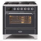 ILVE 36" Majestic II Series Dual Fuel Gas Range with 6 Burners with 3.5 cu. ft. Oven Capacity TFT Oven Control Display - UM096DNS3