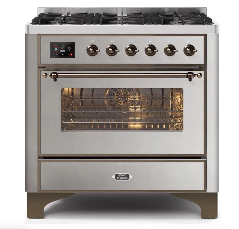 ILVE 36" Majestic II Series Dual Fuel Gas Range with 6 Burners with 3.5 cu. ft. Oven Capacity TFT Oven Control Display - UM096DNS3