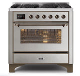 ILVE 36" Majestic II Series Dual Fuel Gas Range with 6 Burners with 3.5 cu. ft. Oven Capacity TFT Oven Control Display - UM096DNS3