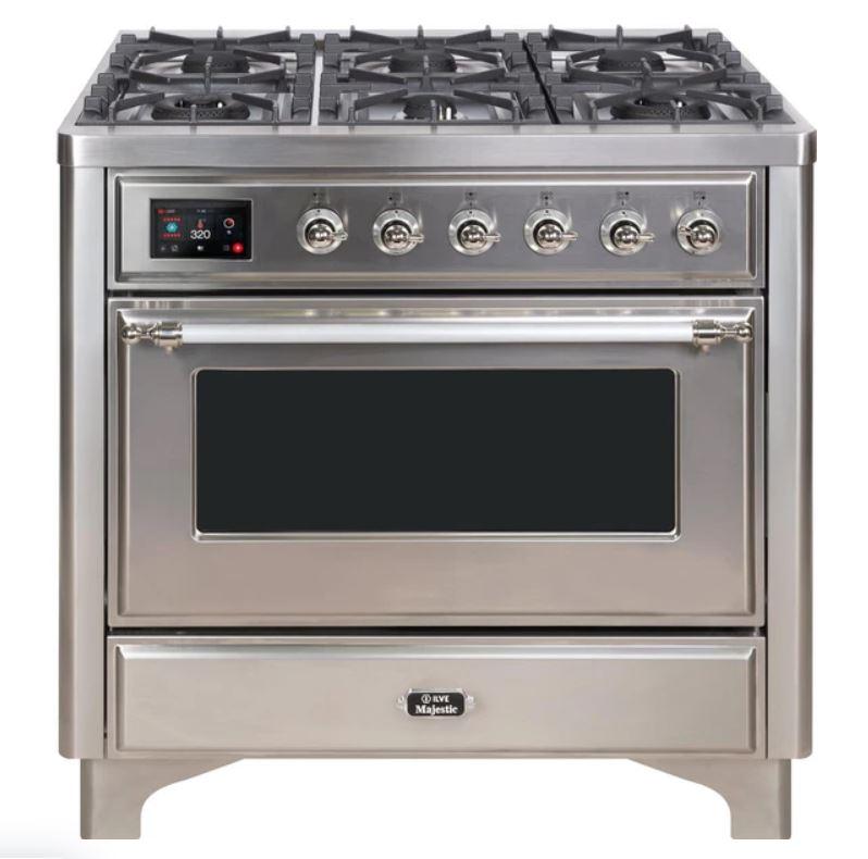 ILVE 36" Majestic II Series Dual Fuel Gas Range with 6 Burners with 3.5 cu. ft. Oven Capacity TFT Oven Control Display - UM096DNS3