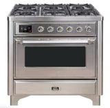 ILVE 36" Majestic II Series Dual Fuel Gas Range with 6 Burners with 3.5 cu. ft. Oven Capacity TFT Oven Control Display - UM096DNS3