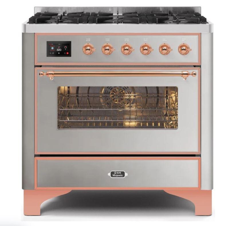 ILVE 36" Majestic II Series Dual Fuel Gas Range with 6 Burners with 3.5 cu. ft. Oven Capacity TFT Oven Control Display - UM096DNS3