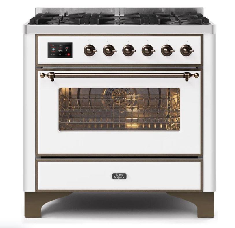 ILVE 36" Majestic II Series Dual Fuel Gas Range with 6 Burners with 3.5 cu. ft. Oven Capacity TFT Oven Control Display - UM096DNS3