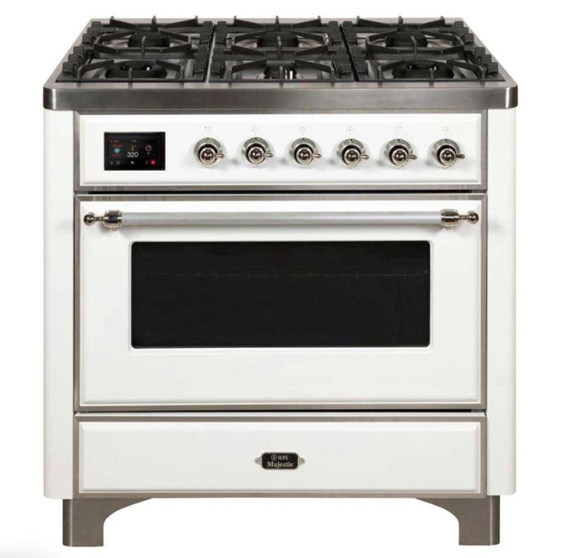 ILVE 36" Majestic II Series Dual Fuel Gas Range with 6 Burners with 3.5 cu. ft. Oven Capacity TFT Oven Control Display - UM096DNS3