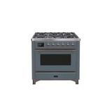 ILVE 36" Majestic II Series Dual Fuel Gas Range with 6 Burners with 3.5 cu. ft. Oven Capacity TFT Oven Control Display - UM096DNS3