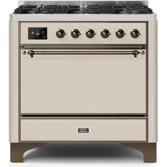ILVE 36 Inch Majestic II Series Dual Fuel Range Gas/Propane with 6 Sealed Burners - UM096DQNS3