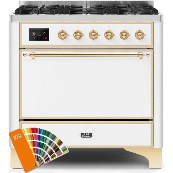 ILVE 36 Inch Majestic II Series Dual Fuel Range Gas/Propane with 6 Sealed Burners - UM096DQNS3