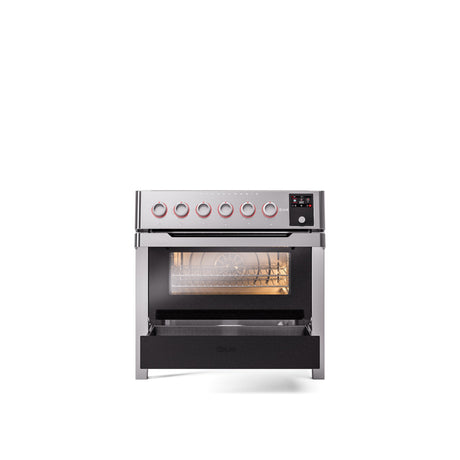 ILVE 36"Panoramagic Series Freestanding Electric Double Oven Range with 5 Elements, Triple Glass Cool Door, Convection Oven, TFT UPMI09S3