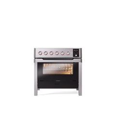 ILVE 36"Panoramagic Series Freestanding Electric Double Oven Range with 5 Elements, Triple Glass Cool Door, Convection Oven, TFT UPMI09S3