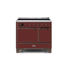 ILVE 40 Inch Majestic II Series Induction Range with 6 Elements Dual Ovens TFT Control Display Solid Oven Door (UMDI10QNS3)