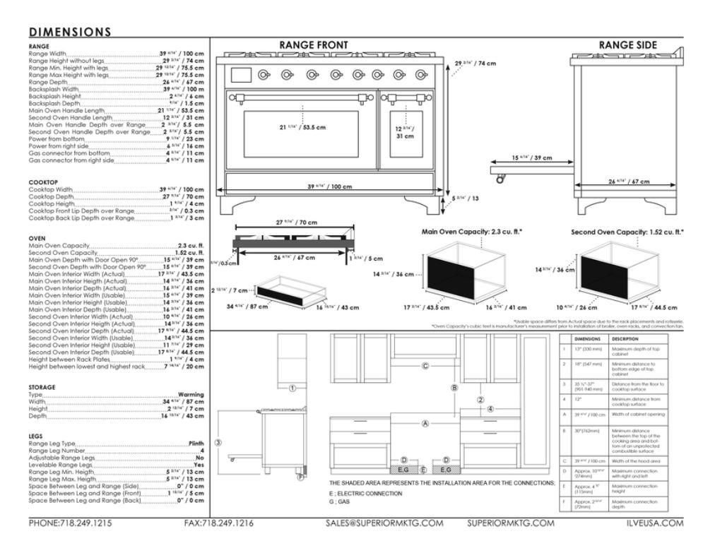ILVE 40 Inch Majestic II Series Natural Gas/ Propane Gas Burner and Electric Oven with 6 Sealed Burners - UMD10FDNS3