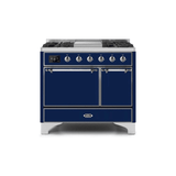 ILVE 40 Inch Majestic II Series Natural/ Propane Gas Burner and Electric Oven Range with 6 Sealed Burners - UMD10FDQNS3
