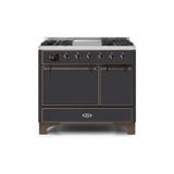ILVE 40 Inch Majestic II Series Natural/ Propane Gas Burner and Electric Oven Range with 6 Sealed Burners - UMD10FDQNS3