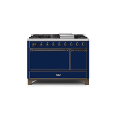 ILVE 48 Inch Majestic II Series Freestanding Dual Fuel Liquid Propane Range with 8 Sealed Brass Non Stick Coated Burners and Griddle (UM12FDQNS3)