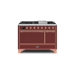 ILVE 48 Inch Majestic II Series Freestanding Dual Fuel Liquid Propane Range with 8 Sealed Brass Non Stick Coated Burners and Griddle (UM12FDQNS3)