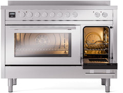 ILVE 48" Professional Plus II Series Freestanding Electric Double Oven Range with 8 Elements, Triple Glass Cool Door, Convection Oven, TFT Oven Control Display and Child Lock UPI486WMP
