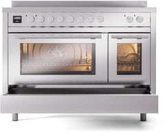 ILVE 48" Professional Plus II Series Freestanding Electric Double Oven Range with 8 Elements, Triple Glass Cool Door, Convection Oven, TFT Oven Control Display and Child Lock UPI486WMP