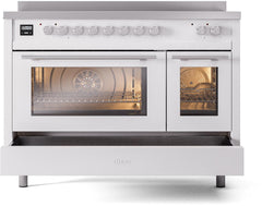 ILVE 48" Professional Plus II Series Freestanding Electric Double Oven Range with 8 Elements, Triple Glass Cool Door, Convection Oven, TFT Oven Control Display and Child Lock UPI486WMP