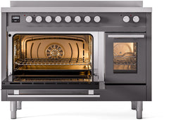 ILVE 48" Professional Plus II Series Freestanding Electric Double Oven Range with 8 Elements, Triple Glass Cool Door, Convection Oven, TFT Oven Control Display and Child Lock UPI486WMP