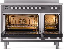 ILVE 48" Professional Plus II Series Freestanding Electric Double Oven Range with 8 Elements, Triple Glass Cool Door, Convection Oven, TFT Oven Control Display and Child Lock UPI486WMP