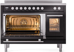 ILVE 48" Professional Plus II Series Freestanding Electric Double Oven Range with 8 Elements, Triple Glass Cool Door, Convection Oven, TFT Oven Control Display and Child Lock UPI486WMP
