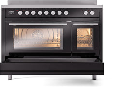 ILVE 48" Professional Plus II Series Freestanding Electric Double Oven Range with 8 Elements, Triple Glass Cool Door, Convection Oven, TFT Oven Control Display and Child Lock UPI486WMP