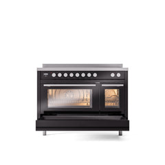 ILVE 48" Professional Plus II Series Freestanding Electric Double Oven Range with 8 Elements, Triple Glass Cool Door, Convection Oven, TFT Oven Control Display and Child Lock UPI486WMP